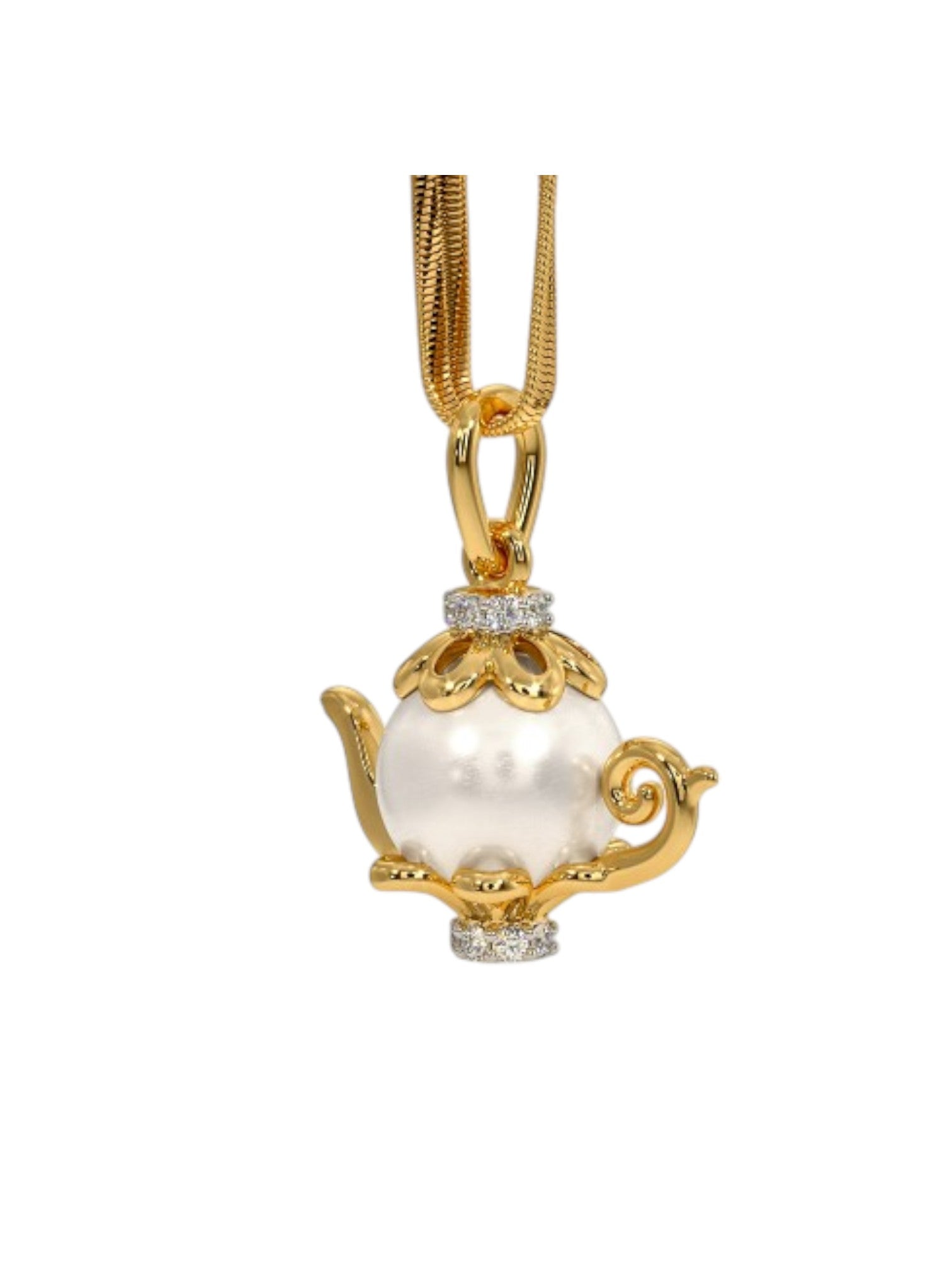 925 Sterling Silver Elegant Design Pearl Gold Plated Pendant With Chain For Women By Kesardeep